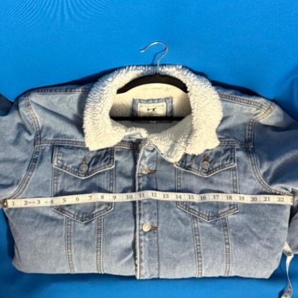 WARM HEAVY FASHION BLUE JEAN DENIM JACKET WITH SHERPA & FURRY FUZZY TYPE LINING - Picture 12 of 16